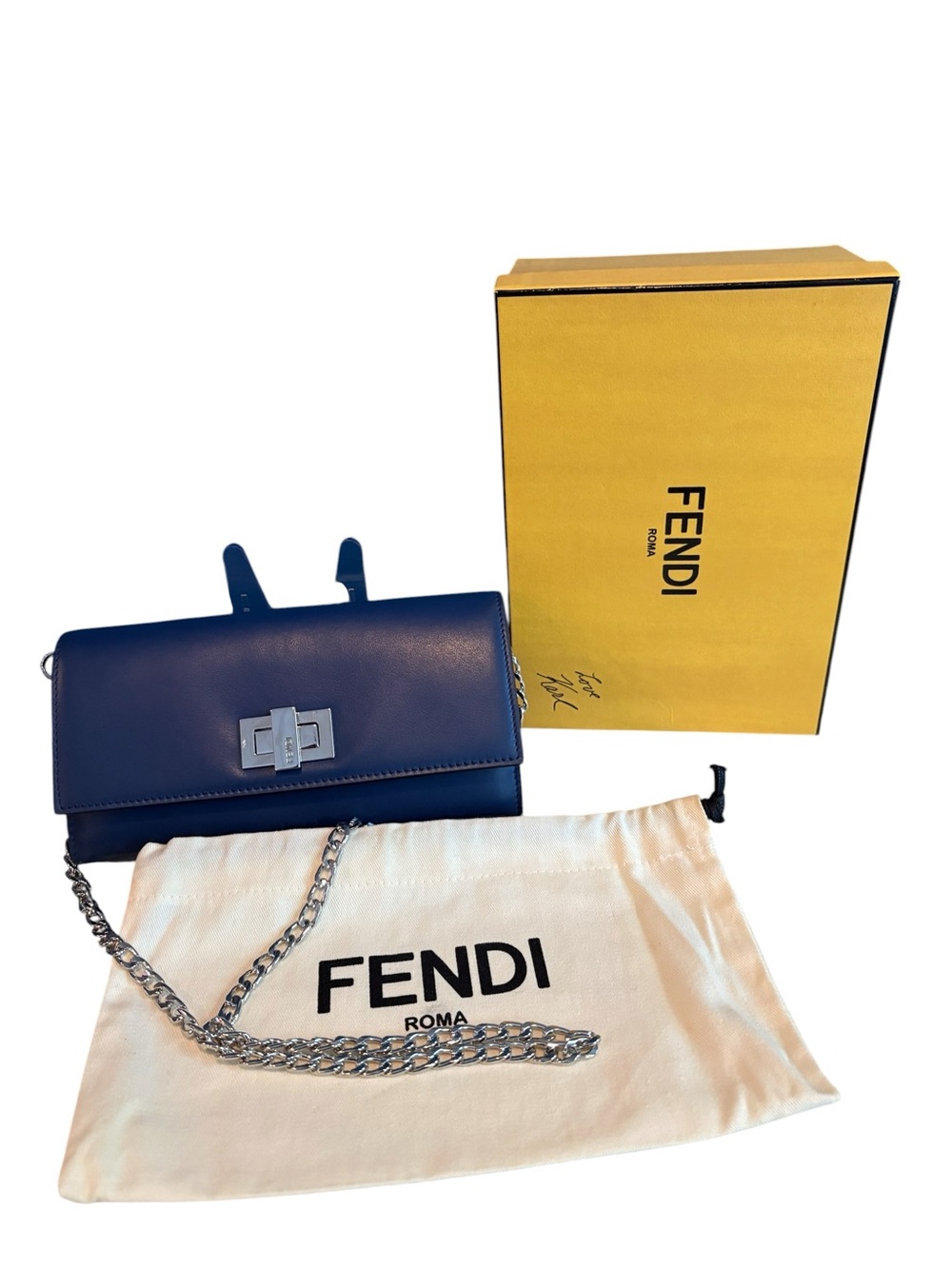 Fendi Blue Leather Wallet with Removable Silver Chain
